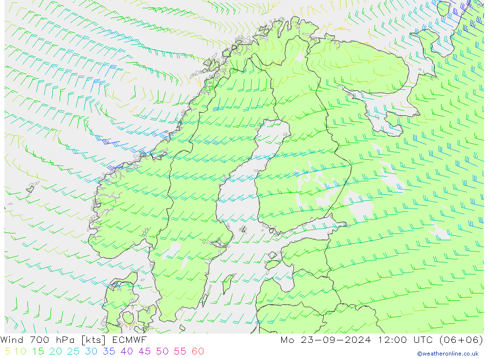 wiatr 700 hPa ECMWF pon. 23.09.2024 12 UTC