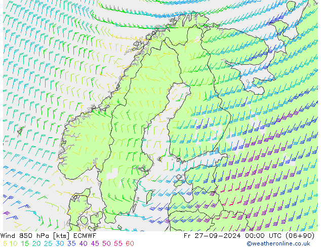 Wind 850 hPa ECMWF Fr 27.09.2024 00 UTC