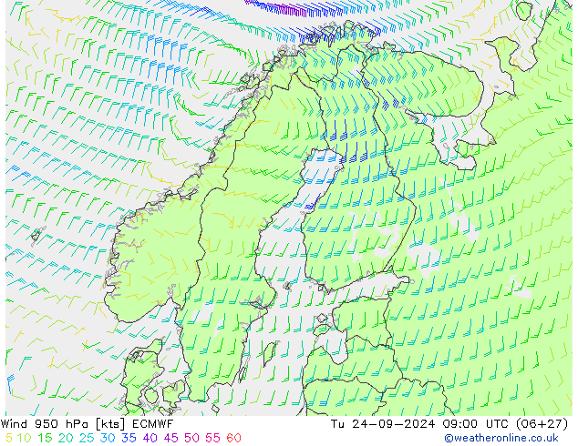 Vento 950 hPa ECMWF Ter 24.09.2024 09 UTC