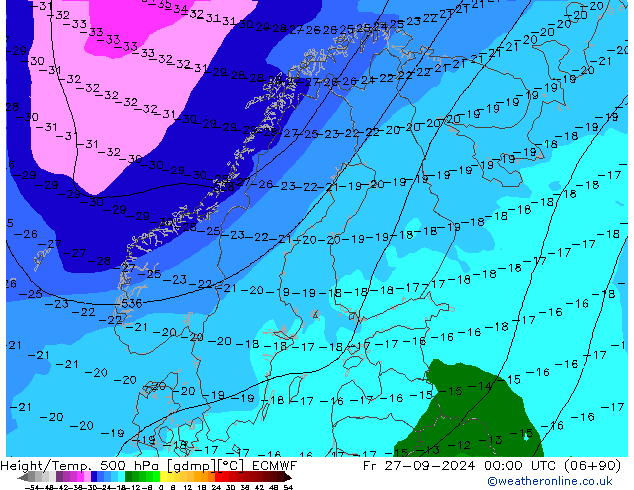 Z500/Rain (+SLP)/Z850 ECMWF пт 27.09.2024 00 UTC