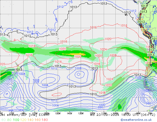 Jet Akımları/SLP ECMWF Pzt 23.09.2024 18 UTC