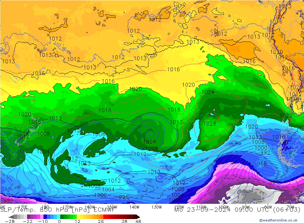 SLP/Temp. 850 hPa ECMWF Mo 23.09.2024 09 UTC