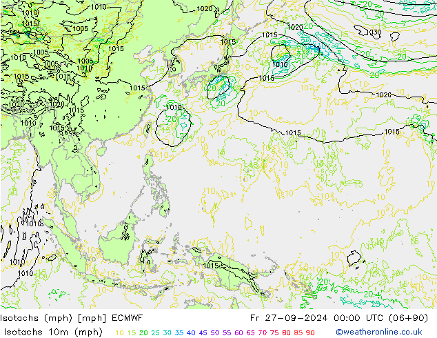 Isotachs (mph) ECMWF Sex 27.09.2024 00 UTC