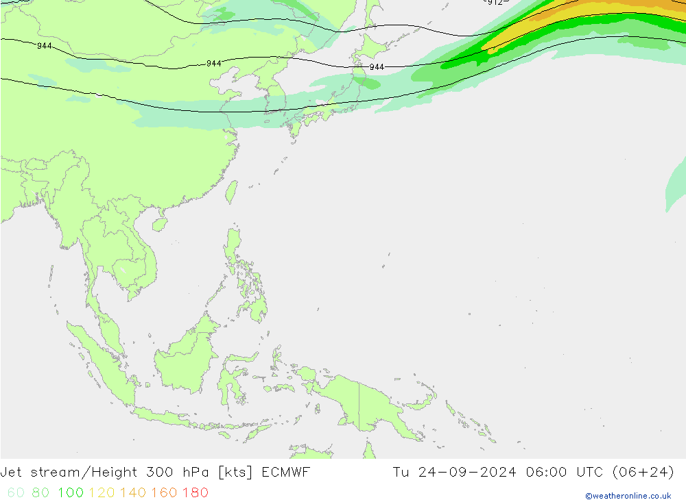 Jet stream/Height 300 hPa ECMWF Tu 24.09.2024 06 UTC