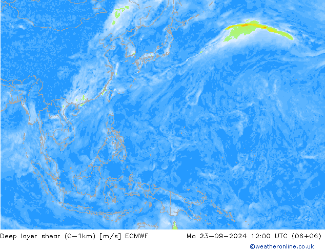 Deep layer shear (0-1km) ECMWF Po 23.09.2024 12 UTC