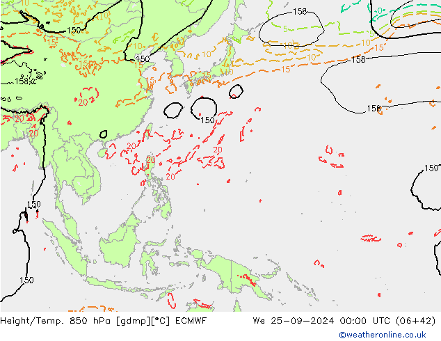 Z500/Yağmur (+YB)/Z850 ECMWF Çar 25.09.2024 00 UTC