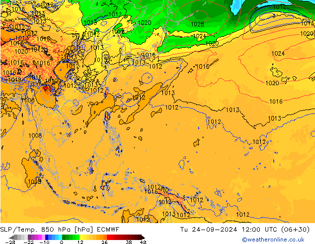 SLP/Temp. 850 hPa ECMWF  24.09.2024 12 UTC