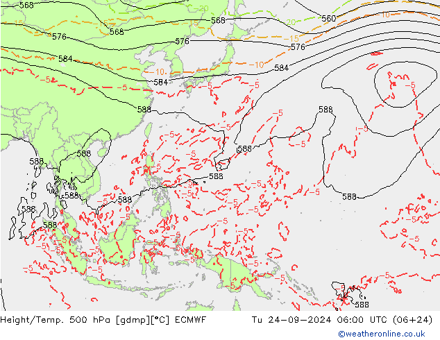 Z500/Rain (+SLP)/Z850 ECMWF Tu 24.09.2024 06 UTC