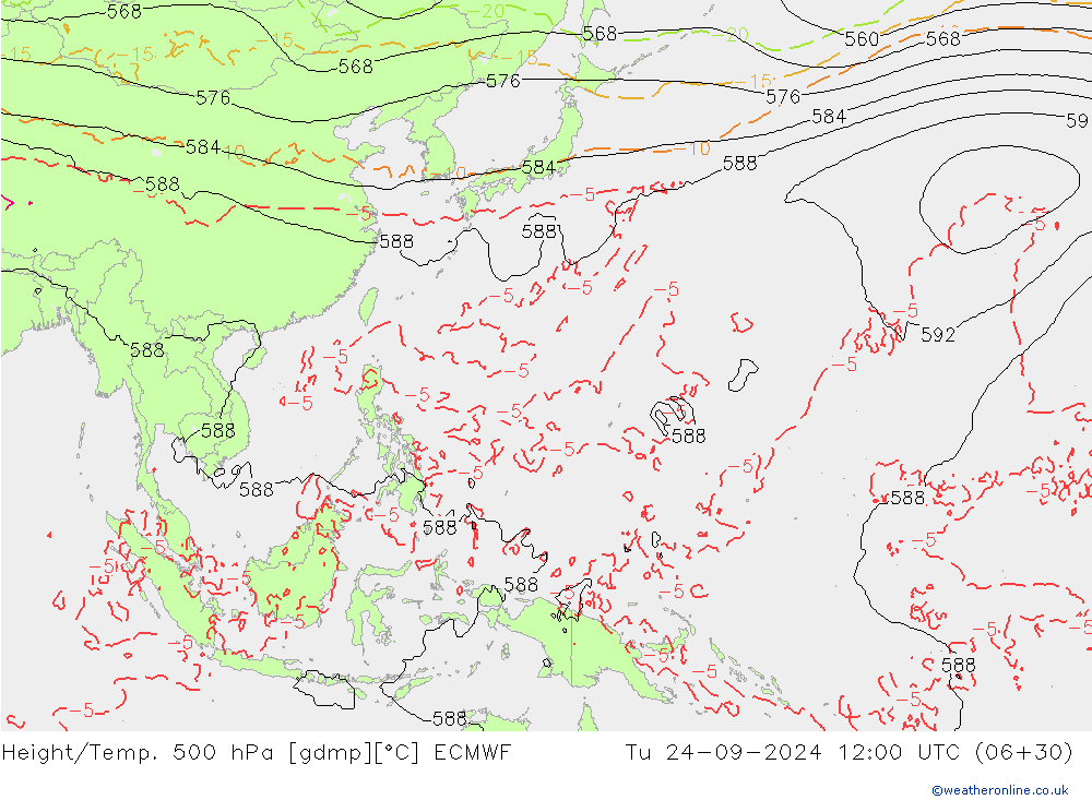 Z500/Rain (+SLP)/Z850 ECMWF Tu 24.09.2024 12 UTC