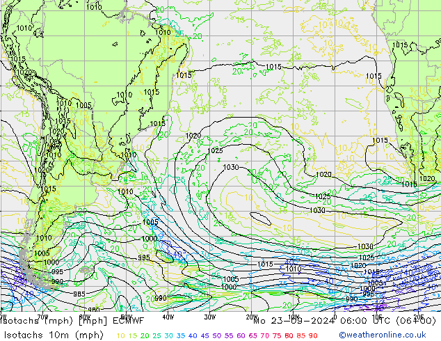 Isotaca (mph) ECMWF lun 23.09.2024 06 UTC