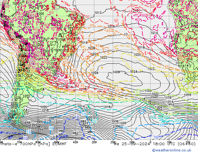 Theta-e 700hPa ECMWF Qua 25.09.2024 18 UTC