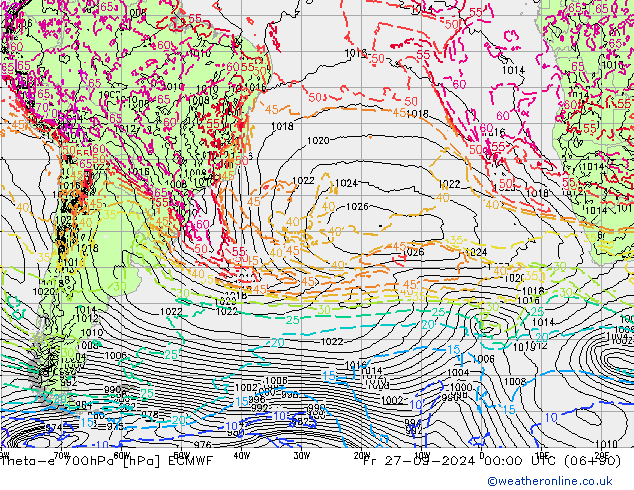 Theta-e 700hPa ECMWF Fr 27.09.2024 00 UTC