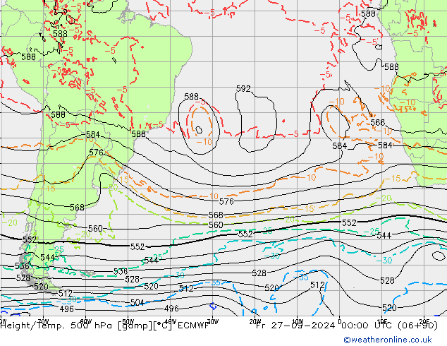 Hoogte/Temp. 500 hPa ECMWF vr 27.09.2024 00 UTC