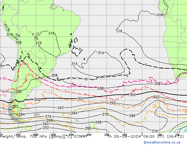 Height/Temp. 700 hPa ECMWF Do 26.09.2024 06 UTC