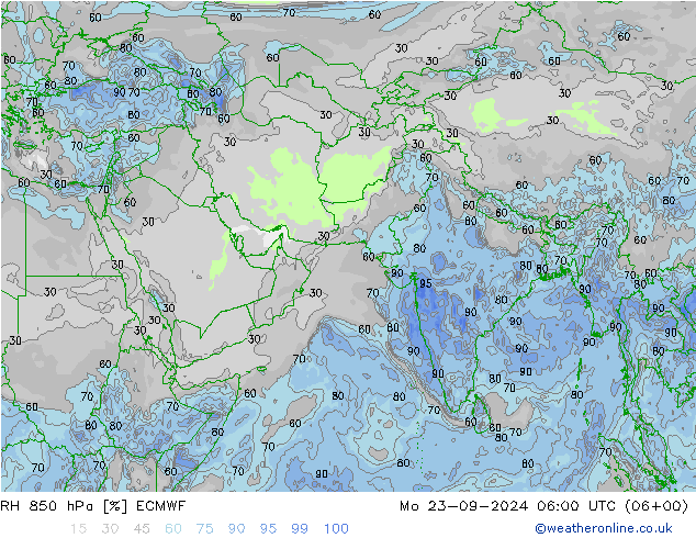 Humidité rel. 850 hPa ECMWF lun 23.09.2024 06 UTC