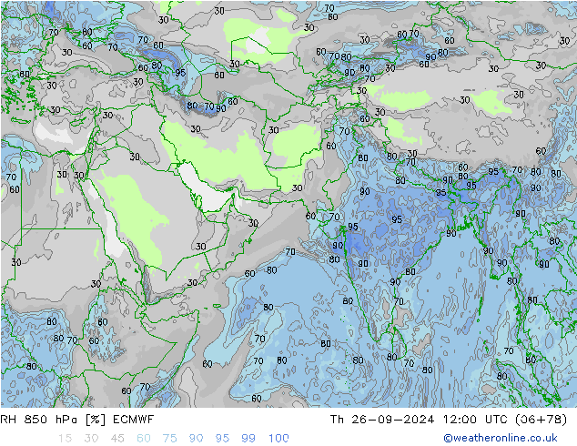 Humidité rel. 850 hPa ECMWF jeu 26.09.2024 12 UTC