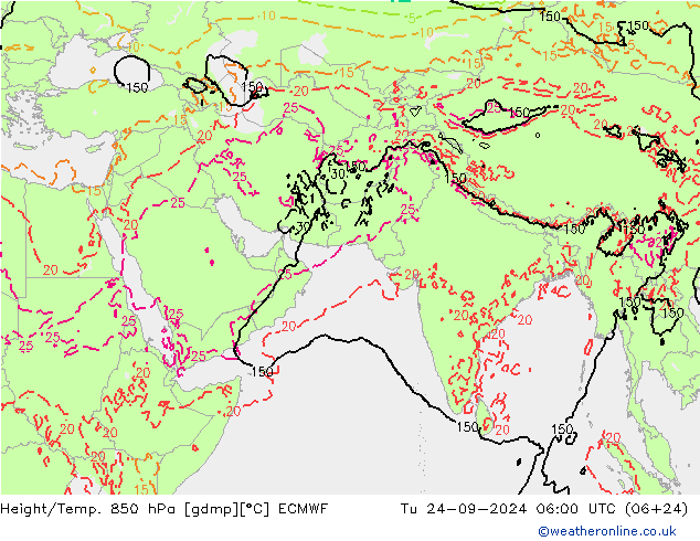 Height/Temp. 850 hPa ECMWF  24.09.2024 06 UTC