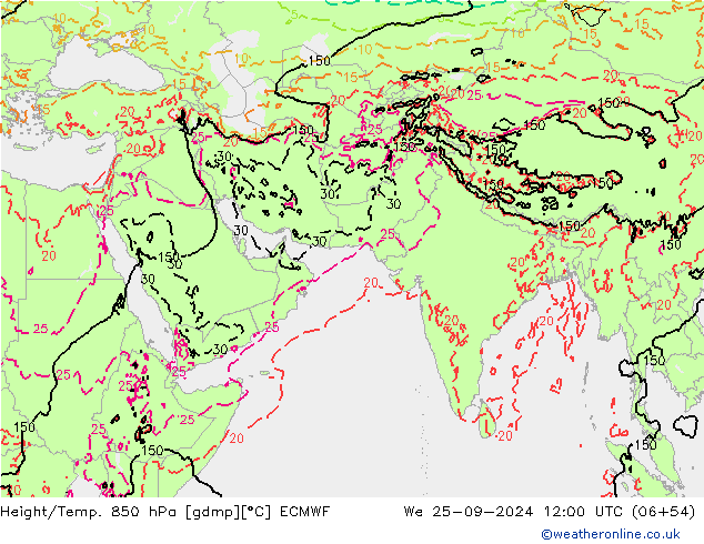 Z500/Rain (+SLP)/Z850 ECMWF Qua 25.09.2024 12 UTC