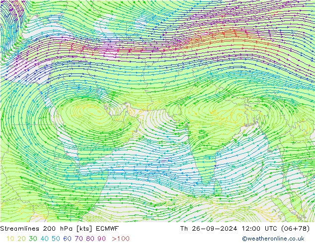 Streamlines 200 hPa ECMWF Th 26.09.2024 12 UTC