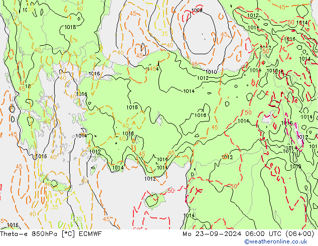 Theta-e 850hPa ECMWF lun 23.09.2024 06 UTC