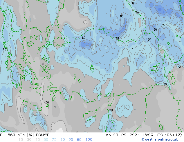 850 hPa Nispi Nem ECMWF Pzt 23.09.2024 18 UTC