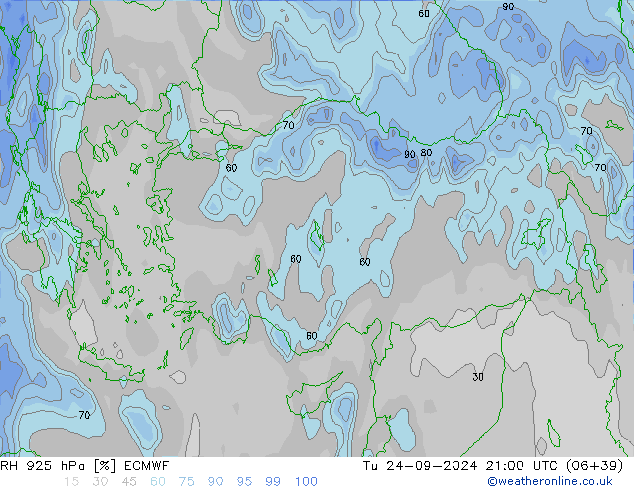 RH 925 hPa ECMWF Tu 24.09.2024 21 UTC