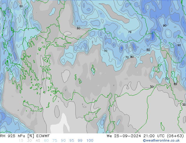 RH 925 hPa ECMWF Mi 25.09.2024 21 UTC