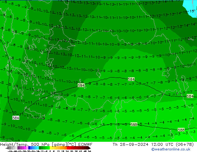 Z500/Rain (+SLP)/Z850 ECMWF Th 26.09.2024 12 UTC