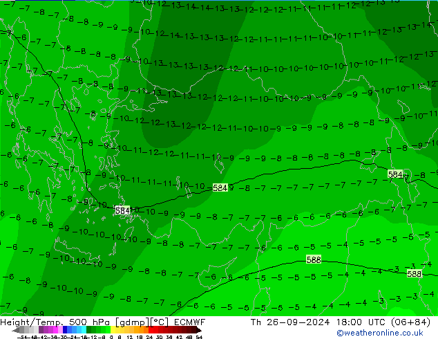 Z500/Rain (+SLP)/Z850 ECMWF jue 26.09.2024 18 UTC