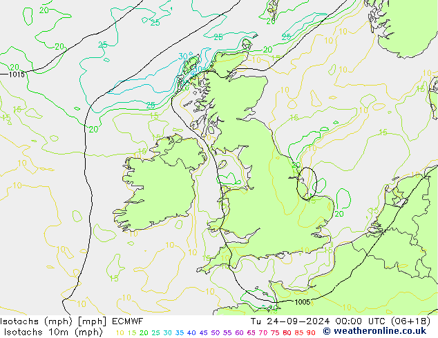 Isotachs (mph) ECMWF Tu 24.09.2024 00 UTC