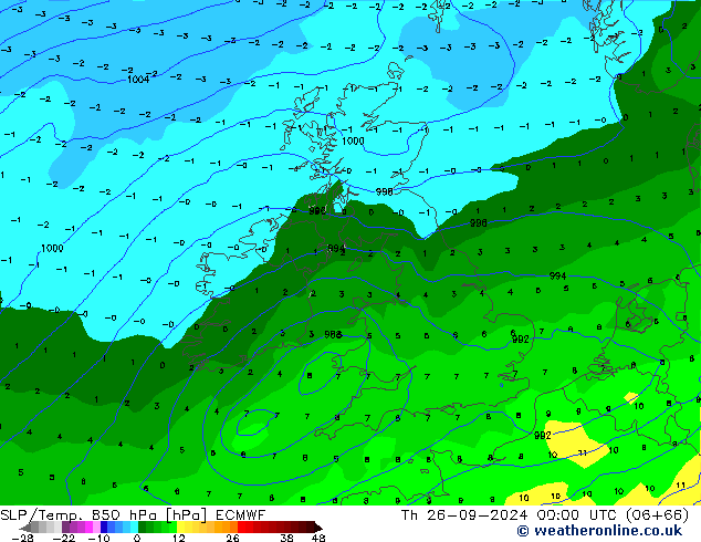 SLP/Temp. 850 hPa ECMWF jeu 26.09.2024 00 UTC