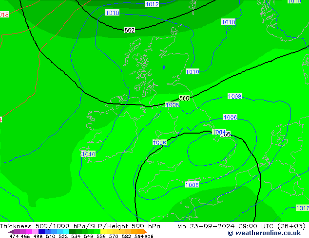 Thck 500-1000hPa ECMWF Mo 23.09.2024 09 UTC