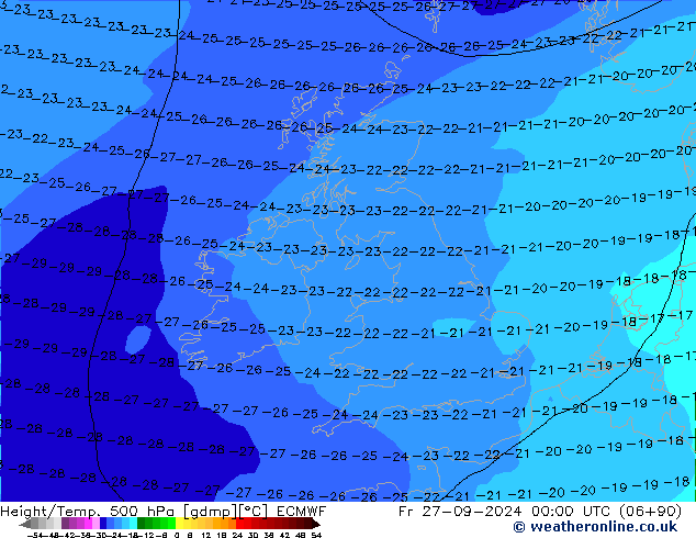 Height/Temp. 500 hPa ECMWF Sex 27.09.2024 00 UTC