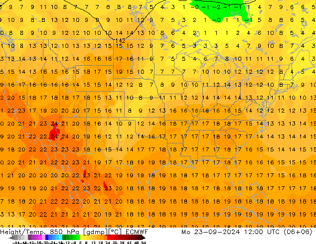 Z500/Rain (+SLP)/Z850 ECMWF Mo 23.09.2024 12 UTC