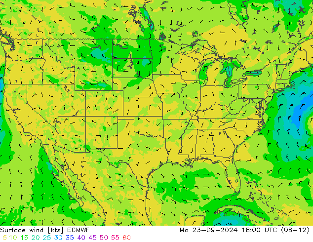 Surface wind ECMWF Mo 23.09.2024 18 UTC