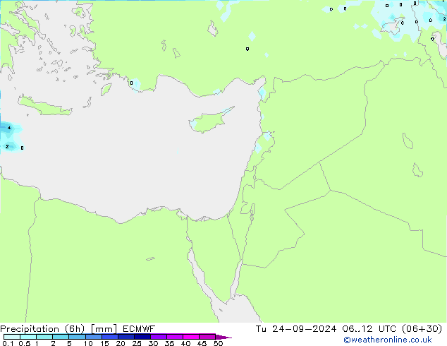 Precipitation (6h) ECMWF Tu 24.09.2024 12 UTC