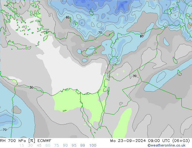 RH 700 hPa ECMWF Seg 23.09.2024 09 UTC