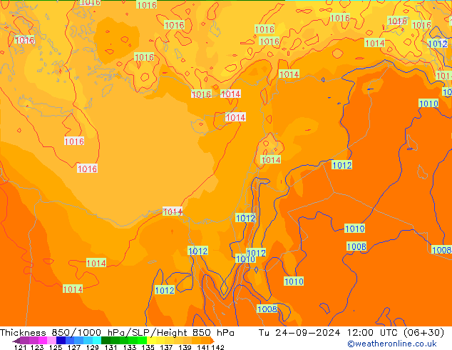 Thck 850-1000 hPa ECMWF Út 24.09.2024 12 UTC