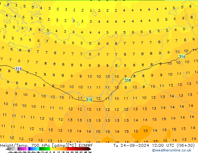 Height/Temp. 700 hPa ECMWF Ter 24.09.2024 12 UTC