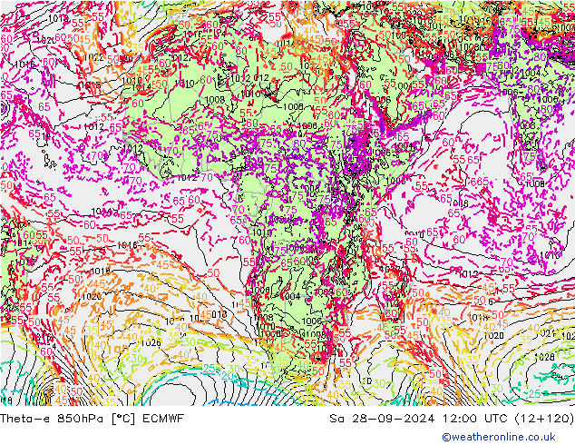 Theta-e 850hPa ECMWF za 28.09.2024 12 UTC