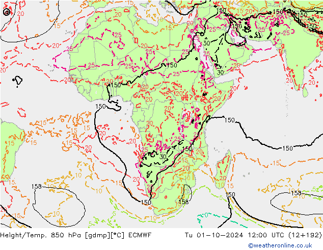 Z500/Yağmur (+YB)/Z850 ECMWF Sa 01.10.2024 12 UTC