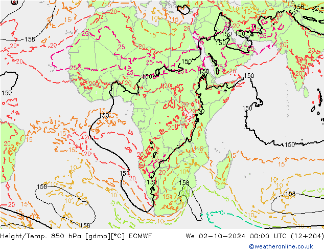 Z500/Rain (+SLP)/Z850 ECMWF mer 02.10.2024 00 UTC