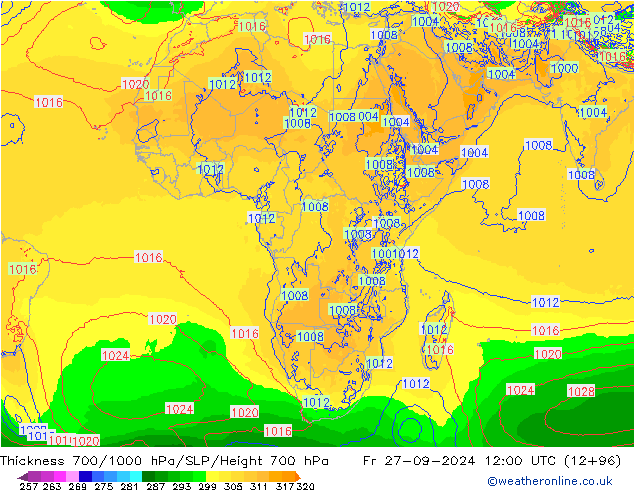 Thck 700-1000 hPa ECMWF ven 27.09.2024 12 UTC