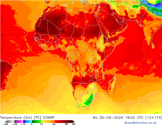 Temperature (2m) ECMWF Mo 30.09.2024 18 UTC