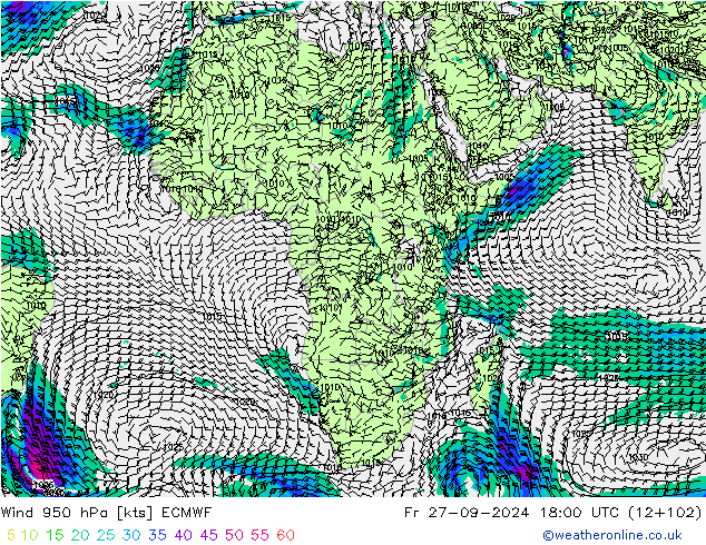 Wind 950 hPa ECMWF vr 27.09.2024 18 UTC