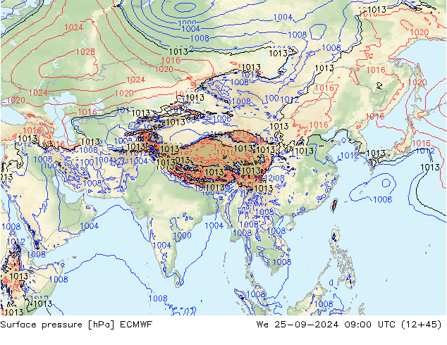 Surface pressure ECMWF We 25.09.2024 09 UTC