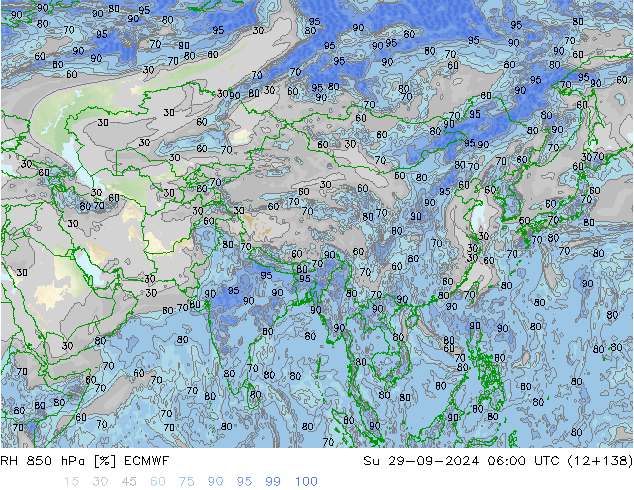 RH 850 hPa ECMWF Su 29.09.2024 06 UTC