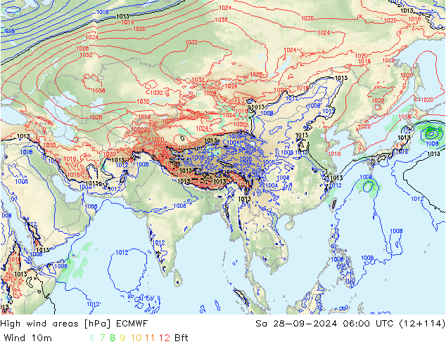 High wind areas ECMWF sab 28.09.2024 06 UTC