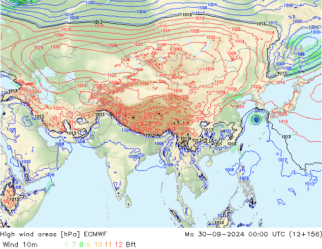 High wind areas ECMWF lun 30.09.2024 00 UTC