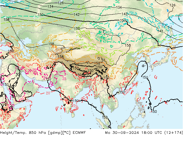 Height/Temp. 850 hPa ECMWF lun 30.09.2024 18 UTC